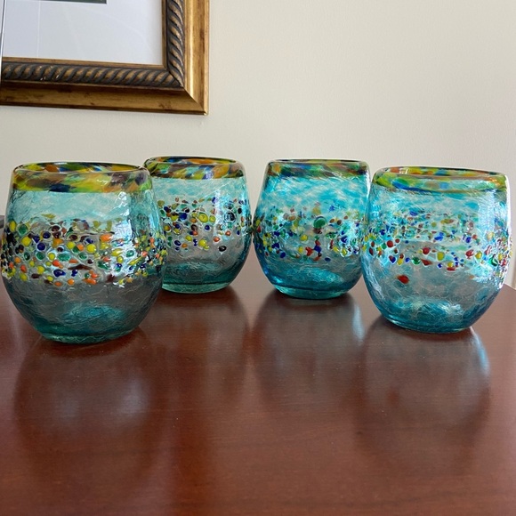 Evergreen Garden Other - Evergreen Garden Bambeco Aqua Del Sol Stemless Wine Glasses set of 4